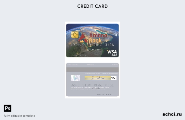 скачать в цифровом формате шаблон дебетовой карты Visa Amana Bank в Сомали